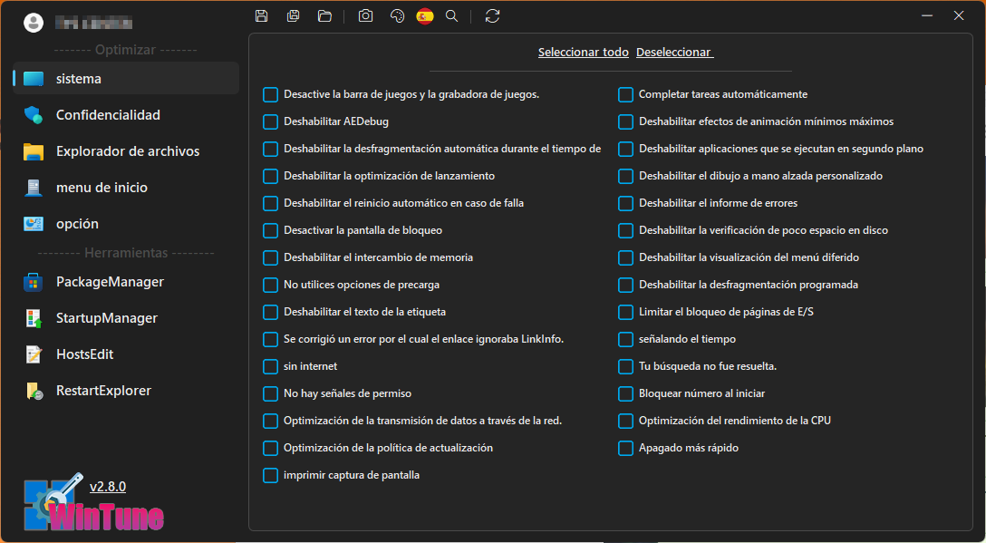 WinTune v2.8.0 - Personaliza Windows para mejorar su rendimiento y que funcione más fluido