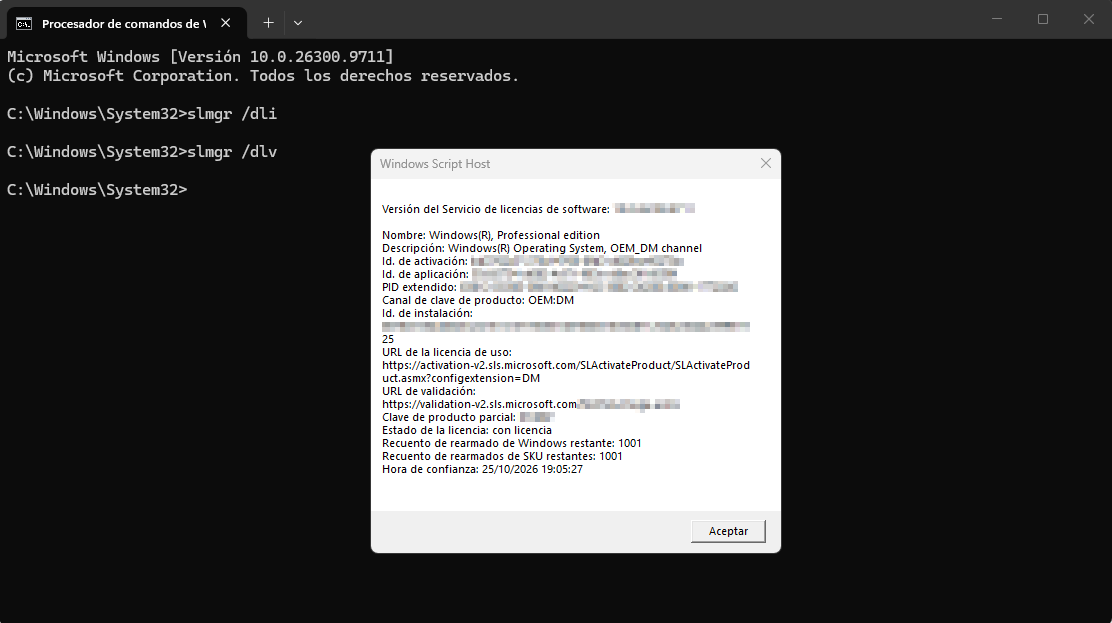 Cómo saber si Windows está activado permanentemente con un comando